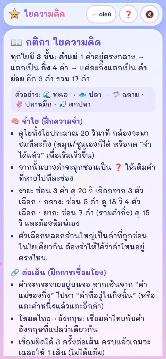 หน้ากติกาในเกมใยความคิด อธิบาย 3 โหมดและการคิดแต้ม
